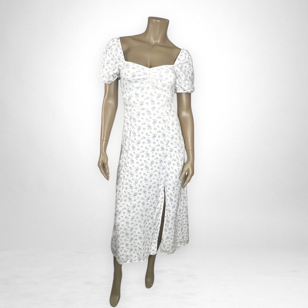 & Other Stories Floral Midi Cottagecore Puff Sleeve Slit Summer‎ Dress  2